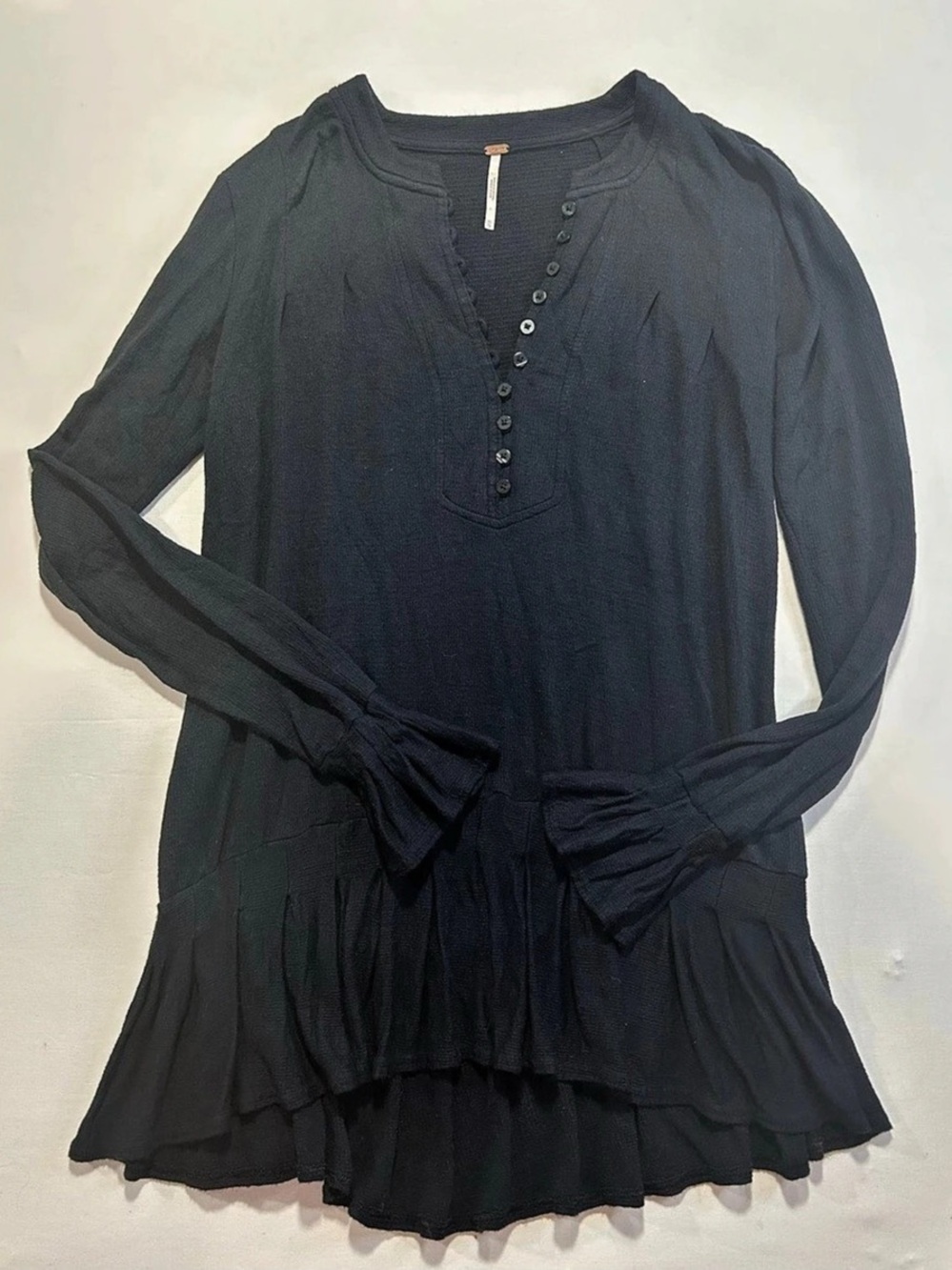 Free People Black Ruffle Tunic Size XS Like New